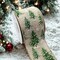 Designer's Shop WR 63-5180 Holiday Glitter Pine trees and snowflake on Burlap linen wired edge ribbons 2.5" x 10 yards